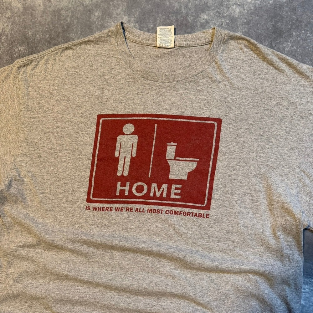 Vintage Mens Gray Funny Vulgar Home Toilet Humor Graphic T-Shirt XL Joke - Picture 2 of 6